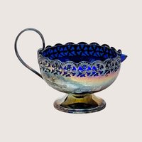 1950s English Celtic Silverplated Cobalt Blue Glass Cream Sugar Set