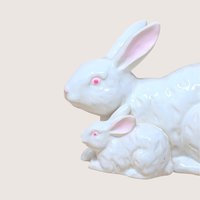 1960s Rosenthal Netter Ceramic Mother and Baby Bunny Figurine