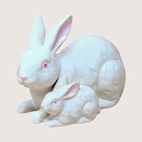 1960s Rosenthal Netter Ceramic Mother and Baby Bunny Figurine
