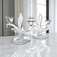 1940s Duncan Miller Glass First Love Double Candlesticks Pair