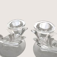 1940s Fostoria Navarre Baroque Cornucopia Candlestick Holders Pair