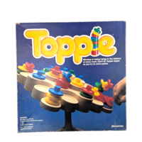 Complete 1984 Pressman Topple Game: Vintage Stacking & Balance Challenge, All Pieces, Instructions on Box