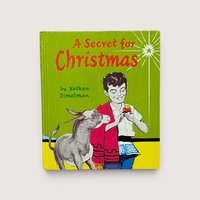 Vintage children's book cover with a boy, a donkey, and a Christmas star on a plain linen background.