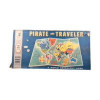 Vintage 1954 Pirate and Traveler Board Game, Milton Bradley, Complete, World Geography Game, Classic Family Game