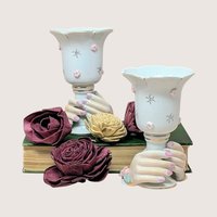 Vintage Ceramic Hands Holding Cup Candle Holder Pair