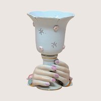 Vintage Ceramic Hands Holding Cup Candle Holder Pair