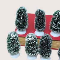1980s Dept 56 Village Frosted Topiary Trees Bottle Brush Set of 8
