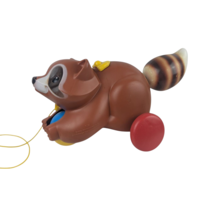Vintage 1979 Fisher Price Roly Raccoon Pull Toy #172, Rolling Chime Ball Animal, Late 70s Toddler Toy, Woodland Nursery Decor
