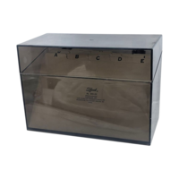 Vintage 1980s Index Card Box, Smoked Plastic Recipe Box, 5x8 Card File Holder with Dividers, Office Storage