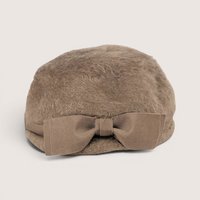 Vintage taupe fur felt BelMar ladies hat featuring a matching grosgrain ribbon bow on the front brim.