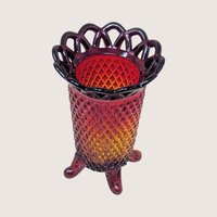 Vintage Imperial Glass Amberina Lace Edge 5 inch Vase