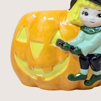 Vintage Halloween Witch Riding Pumpkin Planter