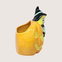 Vintage Halloween Witch Riding Pumpkin Planter