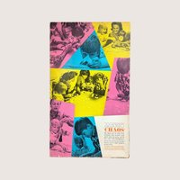 Vintage 1965 Amsco Chaos puzzle game box featuring colorful pop-art photo collages.