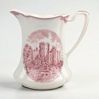 Vintage Johnson Brothers Old Britain Castles Pitcher, Pink Red Transferware Water Jug with Ragland Castle, English Country Farmhouse Decor