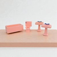 Vintage Renwal Dollhouse Bathroom Furniture, 1950s Pink Plastic Bathtub and Sinks Set, 1:16 Scale Miniature for Doll House