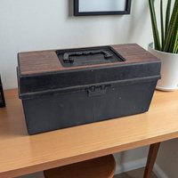 Vintage 1976 Service 8-Track Tape Case with 12 Tapes, Faux Wood Grain Carrier, 70s Music Storage Box, Instant Collection Lot