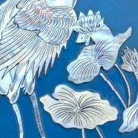 Vintage Asian Lacquer Mother of Pearl Inlay Crane Bird Wall Panel