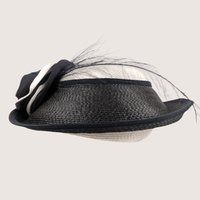 Vintage Jody G for Sylvia Black and White Straw Cocktail Brim Hat