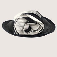 Vintage Jody G for Sylvia Black and White Straw Cocktail Brim Hat
