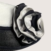 Vintage Jody G for Sylvia Black and White Straw Cocktail Brim Hat