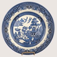 Vintage Churchill Classic Blue Willow 3 Piece Dinner Plate Cup Saucer Set