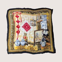 Vintage Huali Silk Scarf Asian Ginger Jar Print
