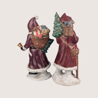 Vintage Hand Painted Old World Santa Figurine Pair