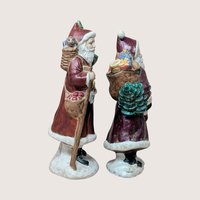 Vintage Pair Hand Painted Old World Santa Figures