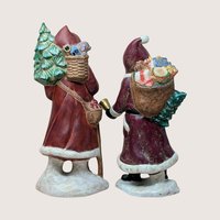 Vintage Pair Hand Painted Old World Santa Figures