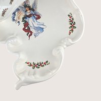 1980s Handmade Ceramic Christmas Handled Tray Holiday