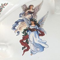 1980s Handmade Ceramic Christmas Handled Tray Holiday