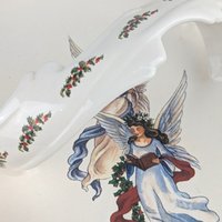 1980s Handmade Ceramic Christmas Handled Tray Holiday