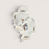 Vintage handmade ceramic Christmas handled tray featuring a painted angel and holly berry motifs.