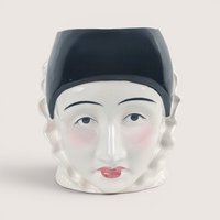 Vintage Taste Setter by Sigma ceramic Pierrot mime face mug with a glossy black cap and ruffled collar.