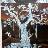 Vintage Mid Century Vietnamese Mother of Pearl Inlay Lacquer Wall Panel
