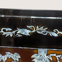 Vintage Mid Century Vietnamese Mother of Pearl Inlay Lacquer Wall Panel