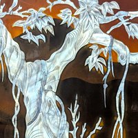 Vintage Mid Century Vietnamese Mother of Pearl Inlay Lacquer Wall Panel
