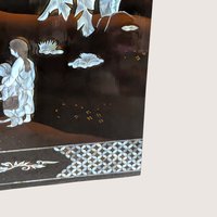 1960s Vietnamese Mother of Pearl Inlay Lacquer Wall Panel Paired Piece