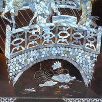 1960s Vietnamese Mother of Pearl Inlay Lacquer Wall Panel Paired Piece