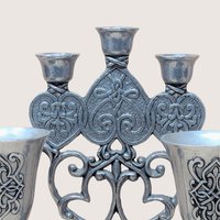 1990s Carlson Forevermore Pewter Candlestick and Goblet Set