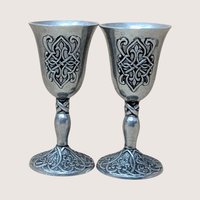 1990s Carlson Forevermore Pewter Candlestick and Goblet Set