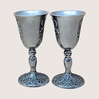 1990s Carlson Forevermore Pewter Candlestick and Goblet Set