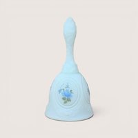 Vintage light blue satin glass Fenton bell handpainted with blue roses by artist A.J. Knopp.