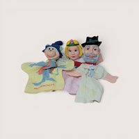 Vintage set of three rubber face hand puppets including an Ideal Mushmouse character.