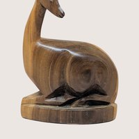 1960s Hand Carved Wood Seated Gazelle Figurine