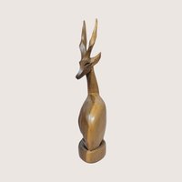 1960s Hand Carved Wood Seated Gazelle Figurine