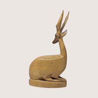 1960s Hand Carved Wood Seated Gazelle Figurine