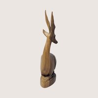 1960s Hand Carved Wood Seated Gazelle Figurine