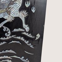 Vintage Asian Lacquer Mother of Pearl Qilin Wall Panel